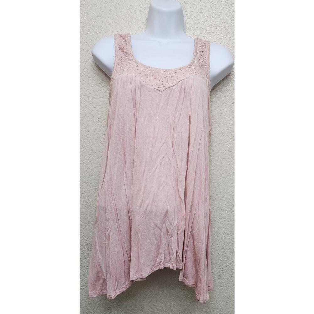 Unity World Wear Dusty Pink Lace Bodice Pleated Tank Top Medium Crisscross Back